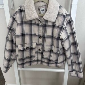GAP Kids Cream and Black Plaid fleece lined Jacket